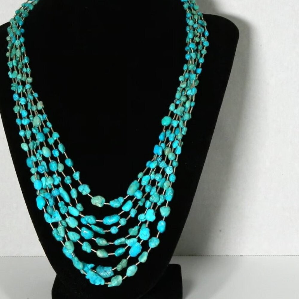 Jay King DTR mine finds 7 strand Liquid Sterling Silver Turquoise Necklace 925 - Picture 2 of 5
